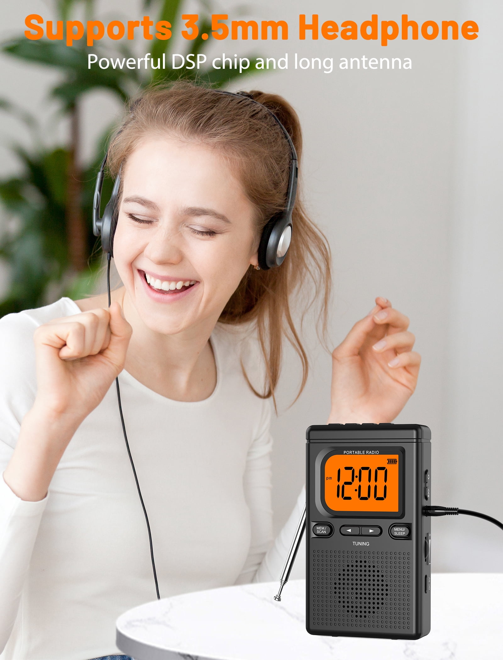 Bluetooth Portable AM FM Radio, Pocket Radio with Digital Tuning, Rechargeable AM FM Radio with  Earphone Jack, Flashlight, LCD Screen