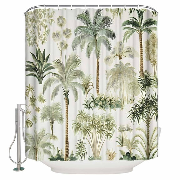 54x78 Inch Shower Curtain Decorative Green Palm Tree Bathtub Bath Curtains Fabric Waterproof Bathroom Decor Summer Tropical Botanical Small Stall Shower Curtain Set with 12 Hooks