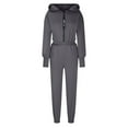 thumbnail image 6 of Lenpel Jumpsuits for Women Casual Long Sleeve Zip up Hooded Sweatsuits Thermal Loose Fashion Lounge Workout Rompers, 6 of 7