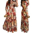 thumbnail image 3 of Spring New Elegant and Fashionable Style Printed Lace Up V-Neck Large Swing Dress As Shown S, 3 of 7