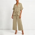 thumbnail image 7 of IUYRTFE Women Short Sleeve Button Down Shirt and Wide Leg Pants Set with Pockets Casual 2 Piece Outfit, 7 of 7