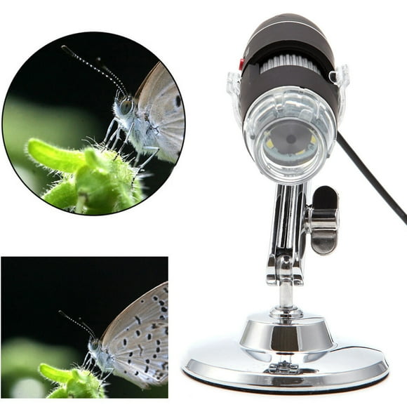 SHOWERORO Black USB Digital Microscope with 8 Adjustable LED Lights for Use Metal Plastic 0X to 1600X Size