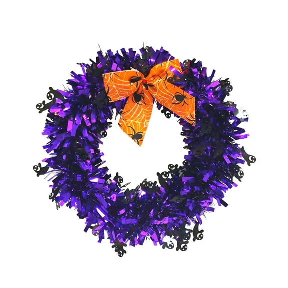 Harliver Halloween Pumpkins and Bat Bows Flower Wreaths, for Front Door, Color Strip Ring Pendant Hanging Decoration Autumn Wreath, for Halloween Christmas Farmhouse Indoor Outdoor Outside