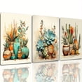 thumbnail image 2 of [2D Flat] [Succulent Plant Art Paintings] 3pcs Frameless Wrapped Canvas Succulent Plant Art Paintings| Southwest Style Wall Decor, Green and Orange, Cactus, Neutral Home Decor, Wrapped Pine Frame, P, 2 of 4