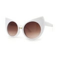 thumbnail image 2 of Womens Oversize Round Circle Lens Curled Ears Cat Eye Sunglasses White Brown, 2 of 4