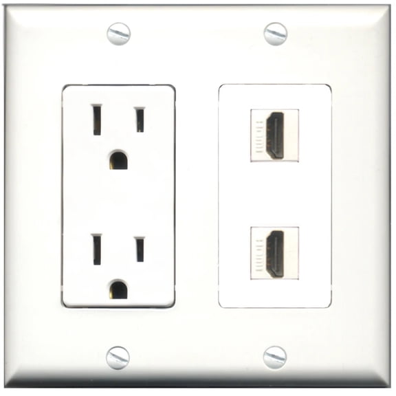 Ultra Spec Cables 15 Amp Power Outlet 2 Port HDMI Wall Plate