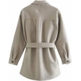 thumbnail image 3 of Kukuzhu Women’s Winter Belted Long Coat Wool Blend Lapel Button Pocketed Pea Coat, 3 of 7