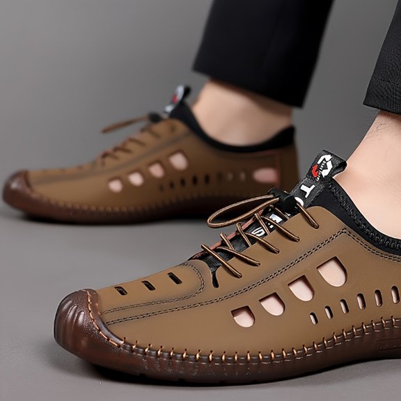 Men'S Sandals, Spring And Summer Casual Hollow-Out Shoes, Fashionable Lightweight Soft-Sole Hole-Patterned Sandals