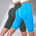 thumbnail image 2 of ManxiVoo Dual Pack Women High Waisted Textured Yoga Shorts Compression Fitness Pants for Booty Toning XXL Size Light Blue, 2 of 4