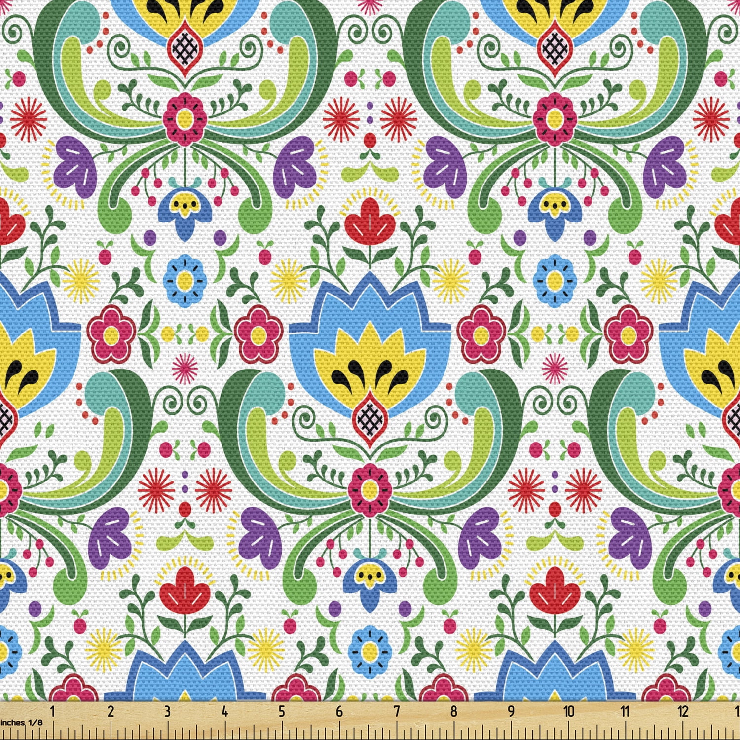 Norwegian Fabric by the Yard, Colorful Pattern of European Folk Art