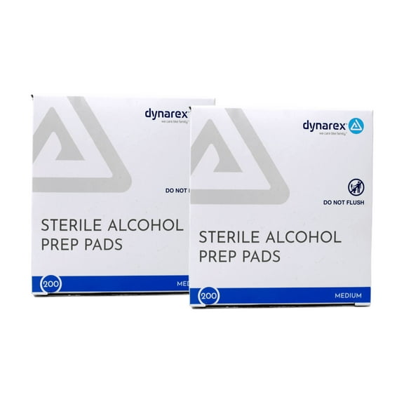 2 Pack Dynarex Alcohol Prep Pads Medium #1113 200 Latex Free Sterile Pads Each