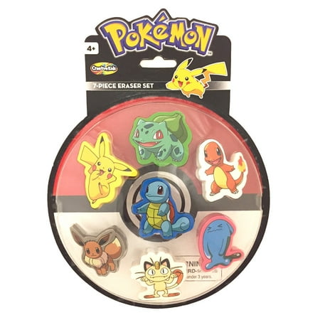 Pokemon Eraser 7 Pack - Pikachu, Bulbasaur, Squirtle, Charmander, Eevee, Meowth,