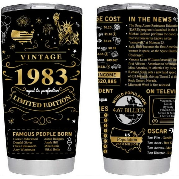 40th Birthday Gifts for Men Women Friends Vintage 1983 Tumblers 40 Year Old Birthday Supplies Vintage 1983 Back in 1983 Old Time Information Stainless Steel Vacuum Insulated Tumblers 20 oz