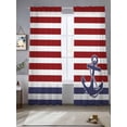 thumbnail image 3 of Anchor Red Semi Sheer Curtains 108 Inch Length 2 Panels Set, Modern Navy Blue White Striped Nautical Sheer Kitchen Curtain Privacy Voile Window Curtain for Living Room Bedroom Rod Pocket Drapes, 3 of 7