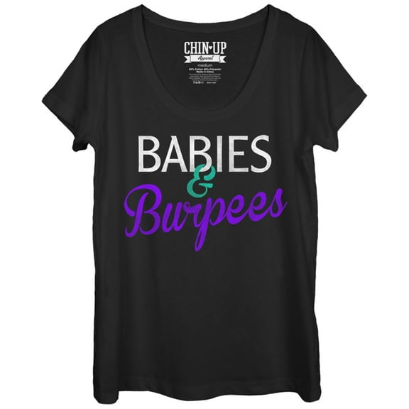 Women's CHIN UP Babies and Burpees Scoop Neck Black X Large