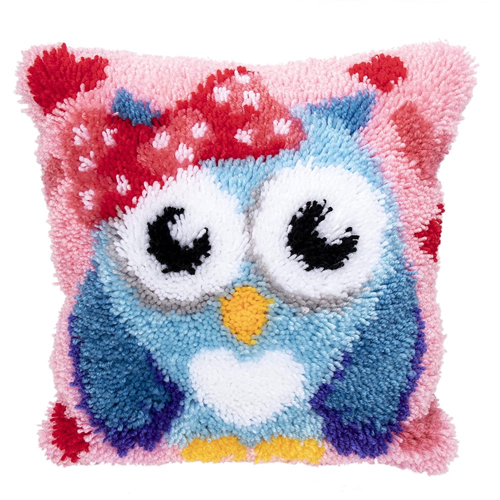 GEX DIY Latch Hook Kits Throw Pillow Cover Cute OWL Rug Pattern Printed
