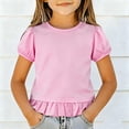 thumbnail image 2 of MZXELPRJD Girls Puff Short Sleeve Tops Kids Summer T Shirts Teens Crewneck Fashion Tees Toddler Solid Color Short Sleeve Round Neck Blouse, 2 of 4