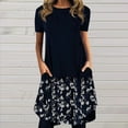 thumbnail image 2 of QLEICOM Womens Summer Floral Print Short Sleeve Sundress T-Shirt Dress Casual Loose Dress with Pocket Navy S, US Size:4, 2 of 4