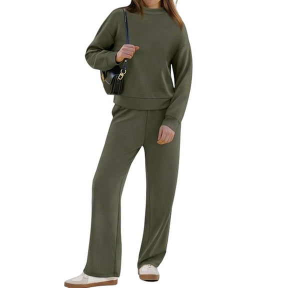 Women'S 2 Piece Sets Sweatshirt Casual Travel Outfits Lounge Wide Leg Tracksuit Cozy Sweatsuits Fashion Army Green M