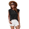 thumbnail image 1 of Dinheiro Camisetas informales con manga casquillo para mujer Tops básicos de verano Blusa suelta con manga de murciélago (negro), 2XL,, 1 of 5