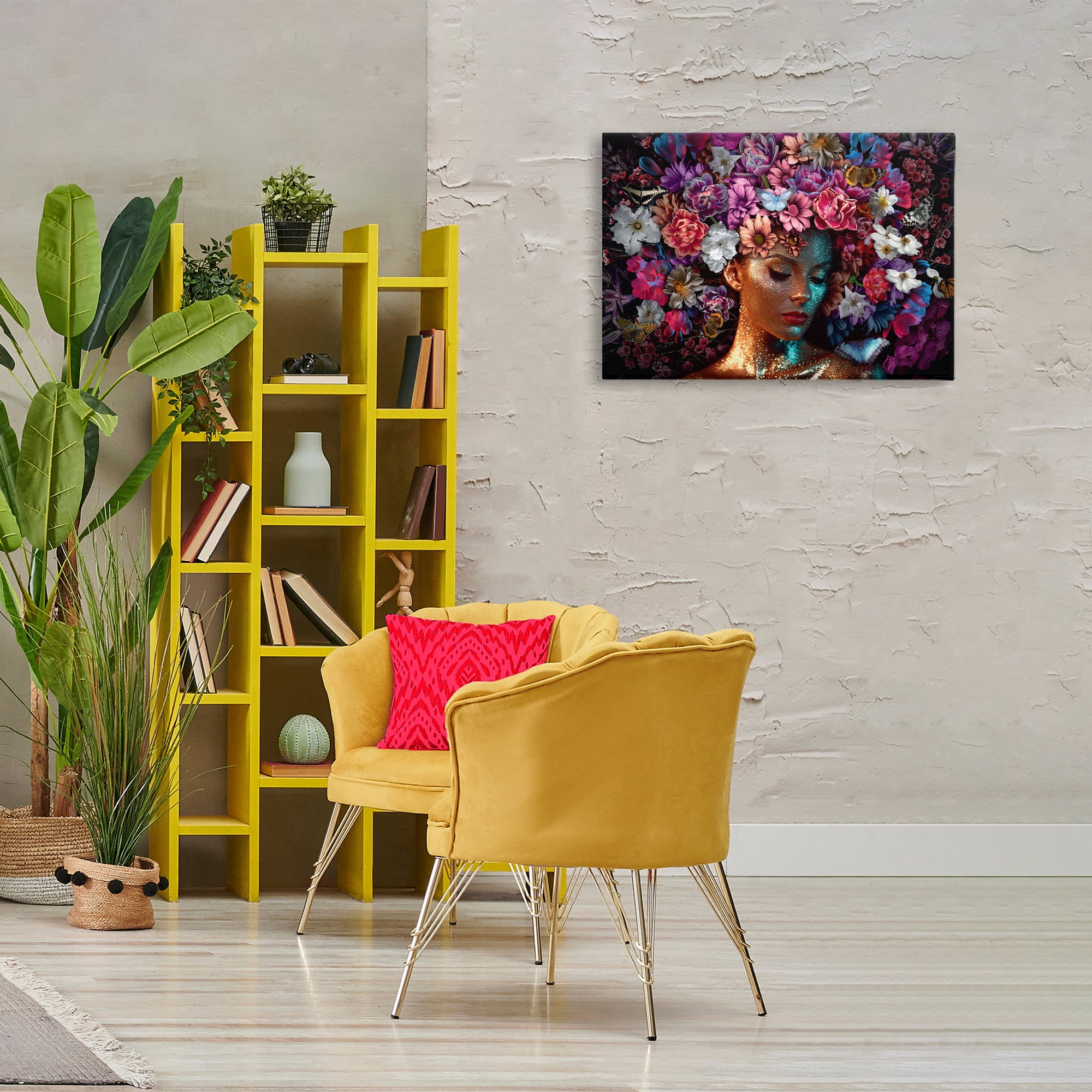 Stupell Industries Glitz Woman with Florals Plants & Flowers Painting Wrapped Canvas Art Print Wall Art, 30 x 20