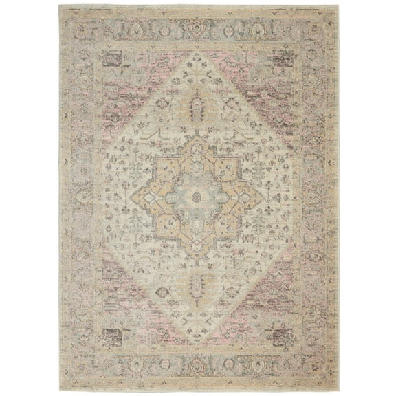 Serene Distressed Persian Ivory/Pink 5'3" x 7'3" Area Rug, (5' x 7')