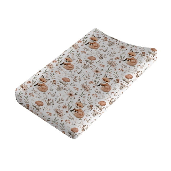 Cute Fox Boho Floral Mushroom Baby Changing Pad Cover for Girls Boys Cartoon Wild Flowers Leaves Ultra Soft Breathable Woodland Forest Baby Diaper Change Table Pad Covers 32''x16''