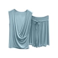 thumbnail image 2 of Ohufall Two Piece Pajama Sets for Women V Neck Sleeveless Tops Pleated Elastic Waist Trouser Pj Sets, 2 of 5