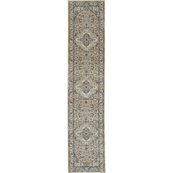 HomeRoots 10' Gray And Ivory Medallion Power Loom Runner Rug