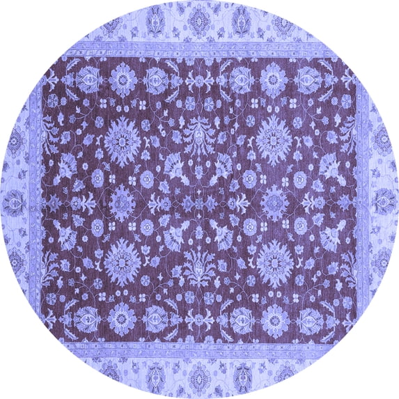 Ahgly Company Machine Washable Indoor Round Oriental Blue Traditional Area Rugs, 4' Round