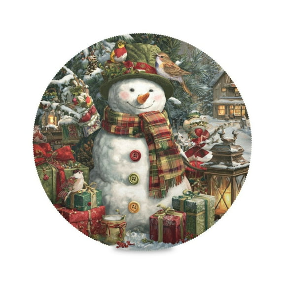 WOBOGO Christmas Themed Snowman Round Placemats Set of 1 Heat Resistant Washable Kitchen Table Decorations 15.4in