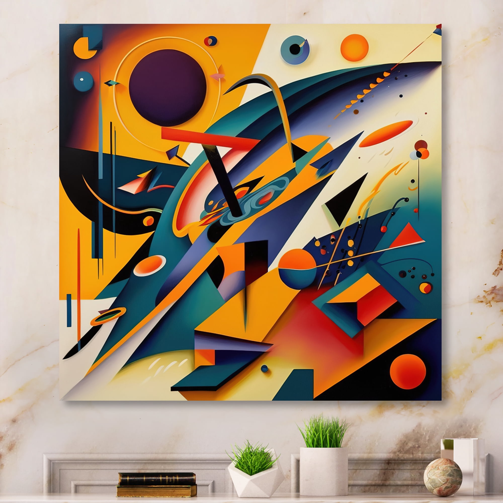 Designart Multicolor Geometric Orange Shapes II Canvas Wall Art