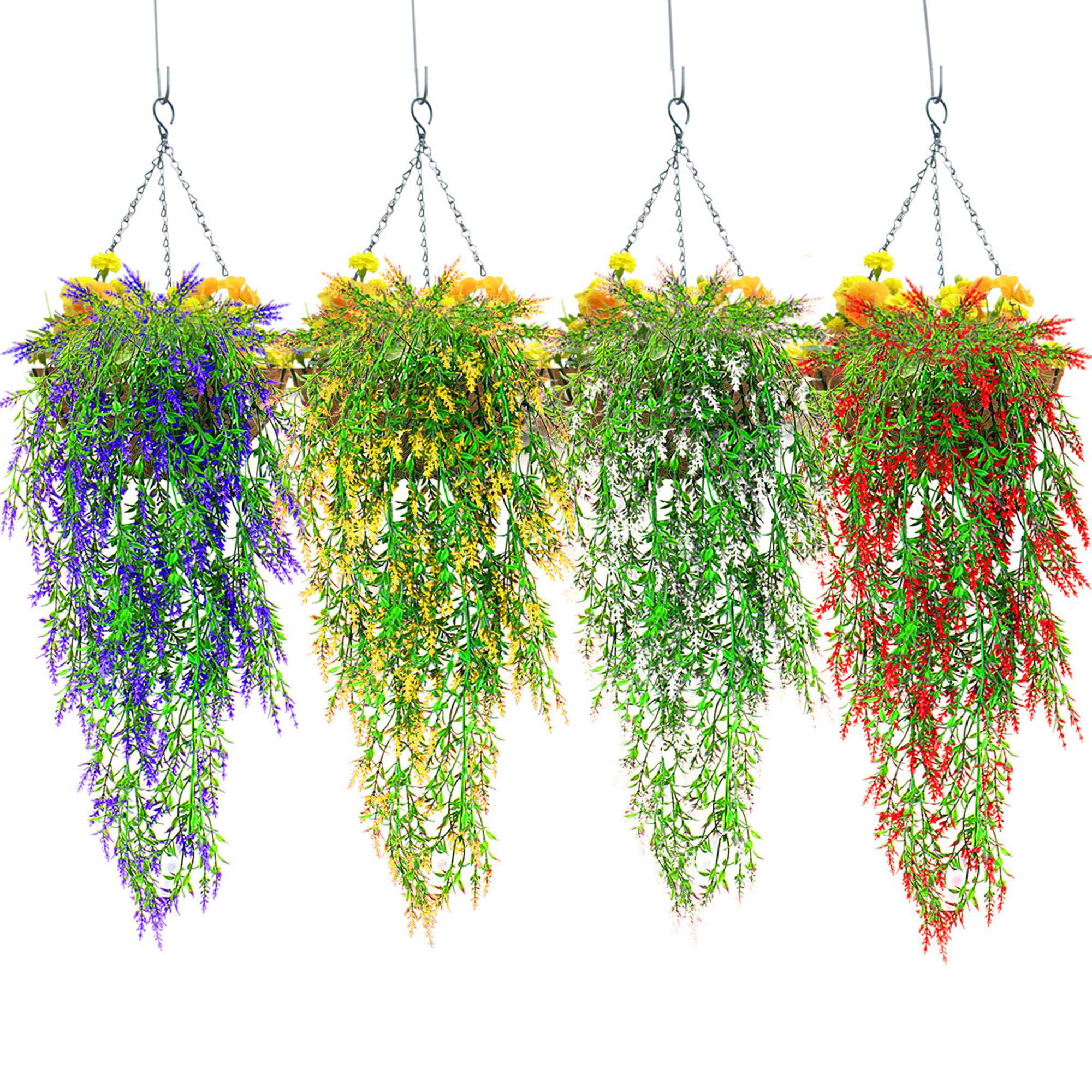 Deago 4 Pack Hanging Plants Artificial Lavender UV Resistant Plants