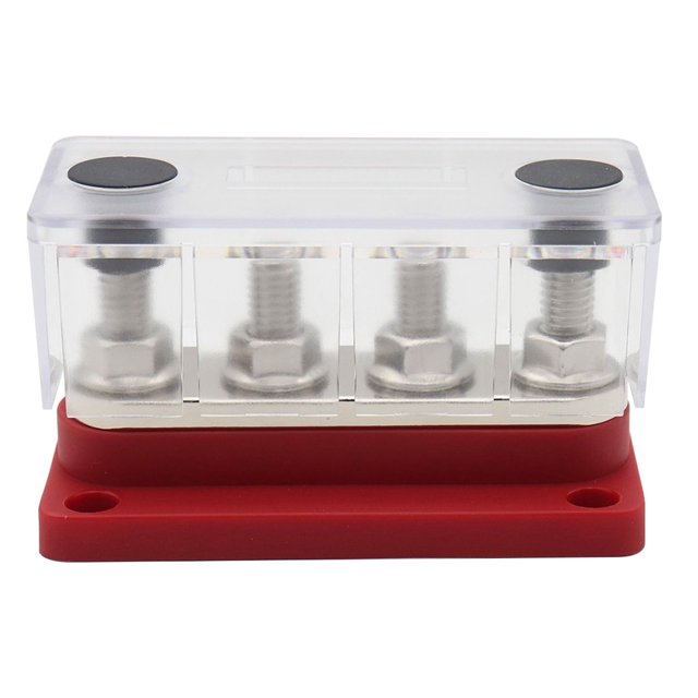 Shengyu 1/2/3/5 Power Distribution Block Bus Bar Terminal Blocks with Cover 4-Way Terminal 300A Wiring Stud Battery Junction Blocks Red 1 Pc