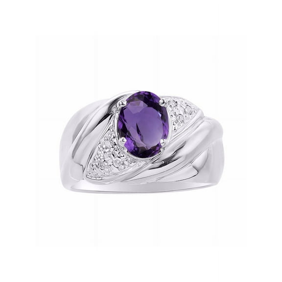 RYLOS Rings for Women Sterling Silver Ring Oval 8X6MM Gemstone & Diamonds Classic Design February Amethyst Jewelry for Women Size 5