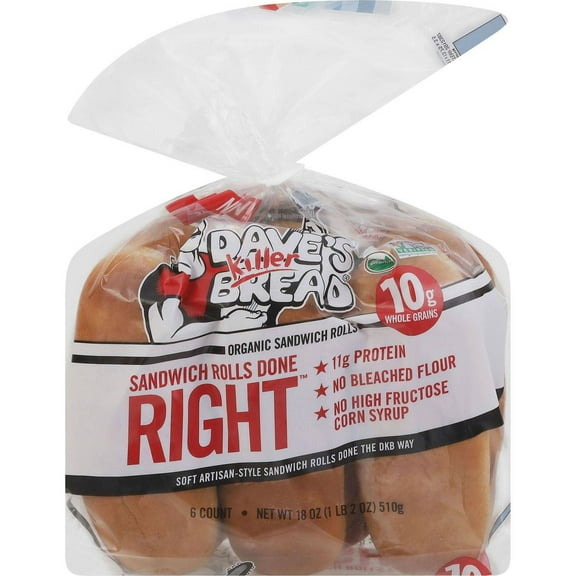 Dave's Killer Bread 10g Protein White Organic Sandwich Rolls, 6 ct - sandwich rolls, protein bread, soft rolls, dave's organic bread, healthy lunch option
