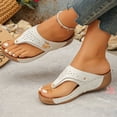 thumbnail image 3 of Rokment Womens Platform Wedges Flip Flops Beach Slides Orthopedic Sandals Summer Comfortable Leather Thongs Walking Dress Slip on White Size 9.5, 3 of 6