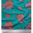 thumbnail image 1 of Soimoi Green Silk Fabric Leaves & Rose Floral Printed Fabric 1 Yard 42 Inch Wide, 1 of 3