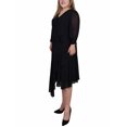 thumbnail image 2 of NY Collection Women's Plus Size 3/4 Sleeve Belted Chiffon Hankerchief Hem Dress, 2 of 4