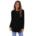 thumbnail image 1 of hirigin Women's Long Sleeved Round Neck Tops Solid Color Loose Tops Simple Side Button Tops Fashion Casual Tops Shirt, 1 of 8