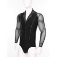 thumbnail image 4 of YUUMIN Men Glitter Latin Tango Dance Leotard Bodysuit Sheer Mesh Ballroom Dancewear Black XXL, 4 of 6