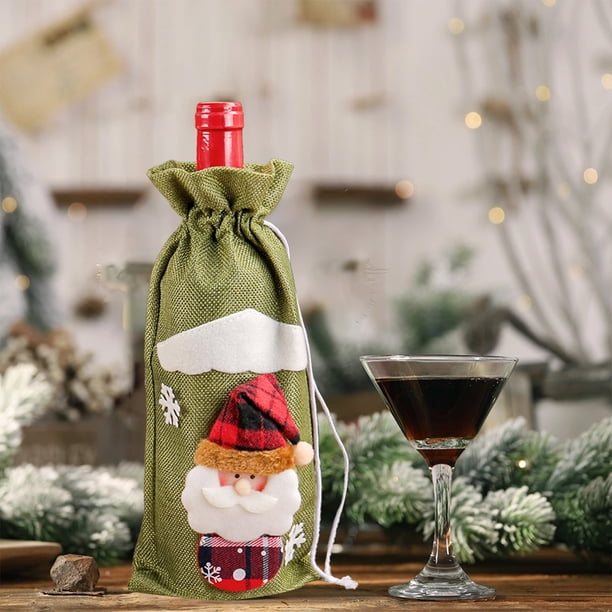 Reusable Christmas Wine Bottle Bag Fabric Drawstring Santa Snowman Holiday Party Decoration Gift Packaging for Festive Gatherings