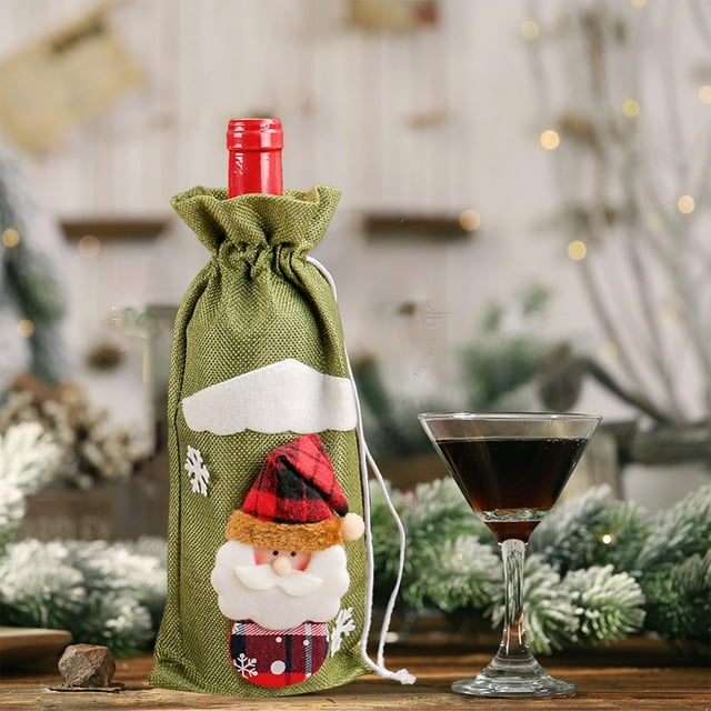 Fridja Ventes 1 Pcs Sac à Vin de Noël - Tissu avec Cordon de Serrage - Sac à Bouteille Réutilisable Sac à Bouteille de Noël - Décoration de Fête des Fêtes