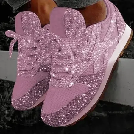 

Qikogu Women Flat Glitter Sneakers Casual Female Mesh Lace Up Bling Platform