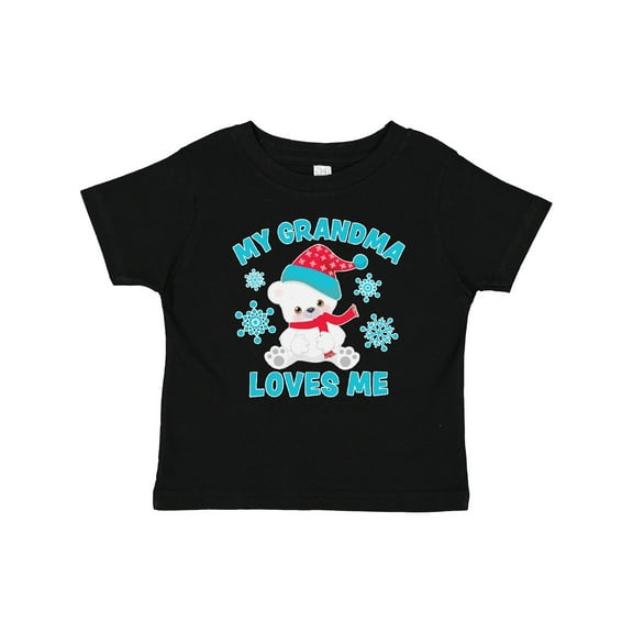 Inktastic Polar Bear My Grandma Loves Me in Santa Hat with Snowflakes Boys or Girls Baby T-Shirt