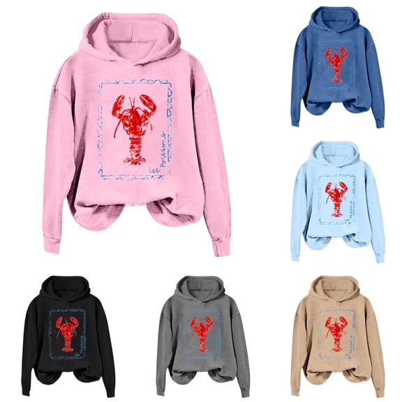 MuXiKeJi Clothes Hoodies For Women Lobster Drawstring Pocket Hoodie Fall Long Sleeve Hooded Sweatshirt Holiday Activewear