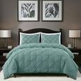 thumbnail image 2 of Chezmoi Collection Berlin Spa Blue Pinch Pleat Queen Comforter Set, 3-Piece, Soft Pintuck, Lightweight All Season Microfiber Bedding, 2 of 9