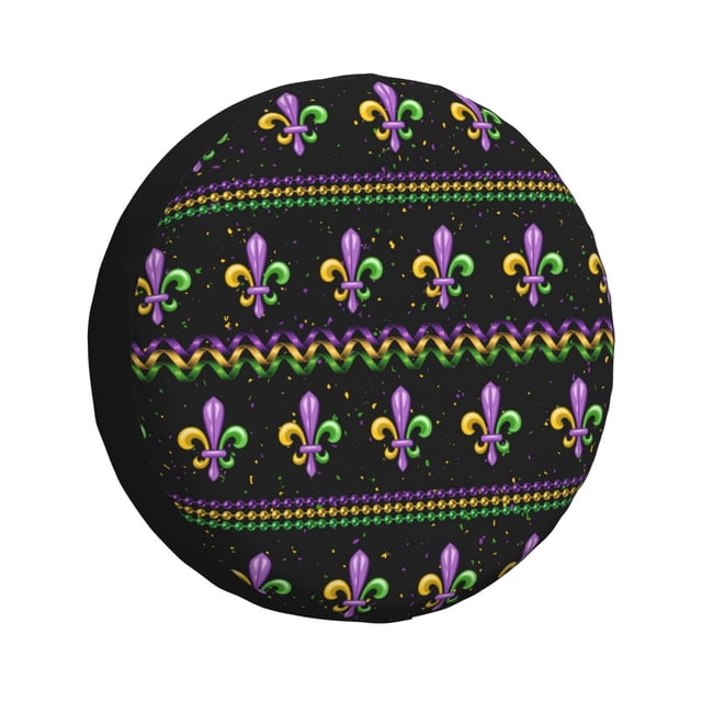 Fotbe Mardi Gras Fleur de Lis Funda de Llanta de Repuesto con Estampado, Engrosada, Ajuste Universal para Jeep, Remolque, RV, SUV, Camión-17 inch