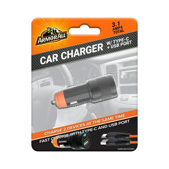 Armorall Dual Type C & USB Car Charger 3.1 AMP