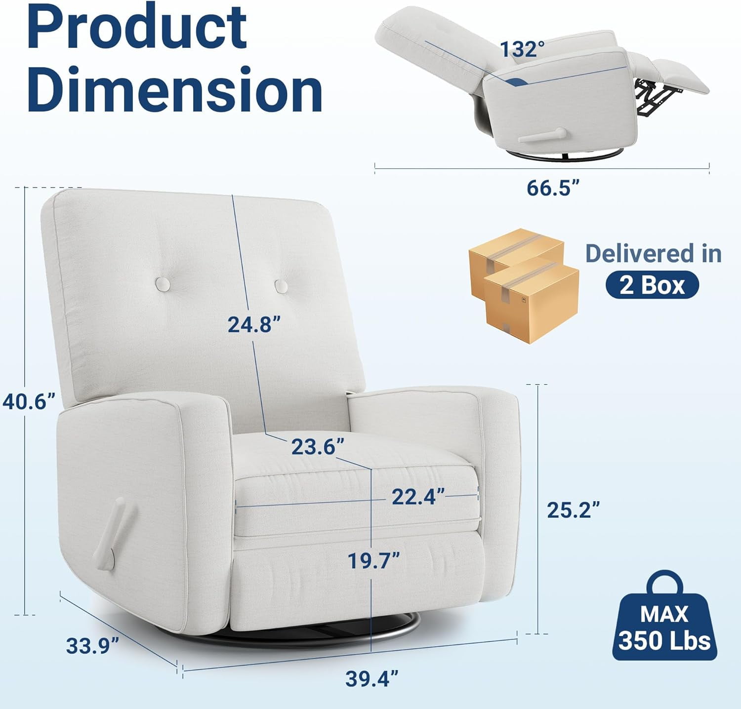 Nursery Recliner Chair, 360° Swivel Rocking Glider Chair for Adults with Adjustable Backrest & Footrest, Cozy Linen Upholstered Armchair for Living Rooms, Bedrooms, Apartments, Beige